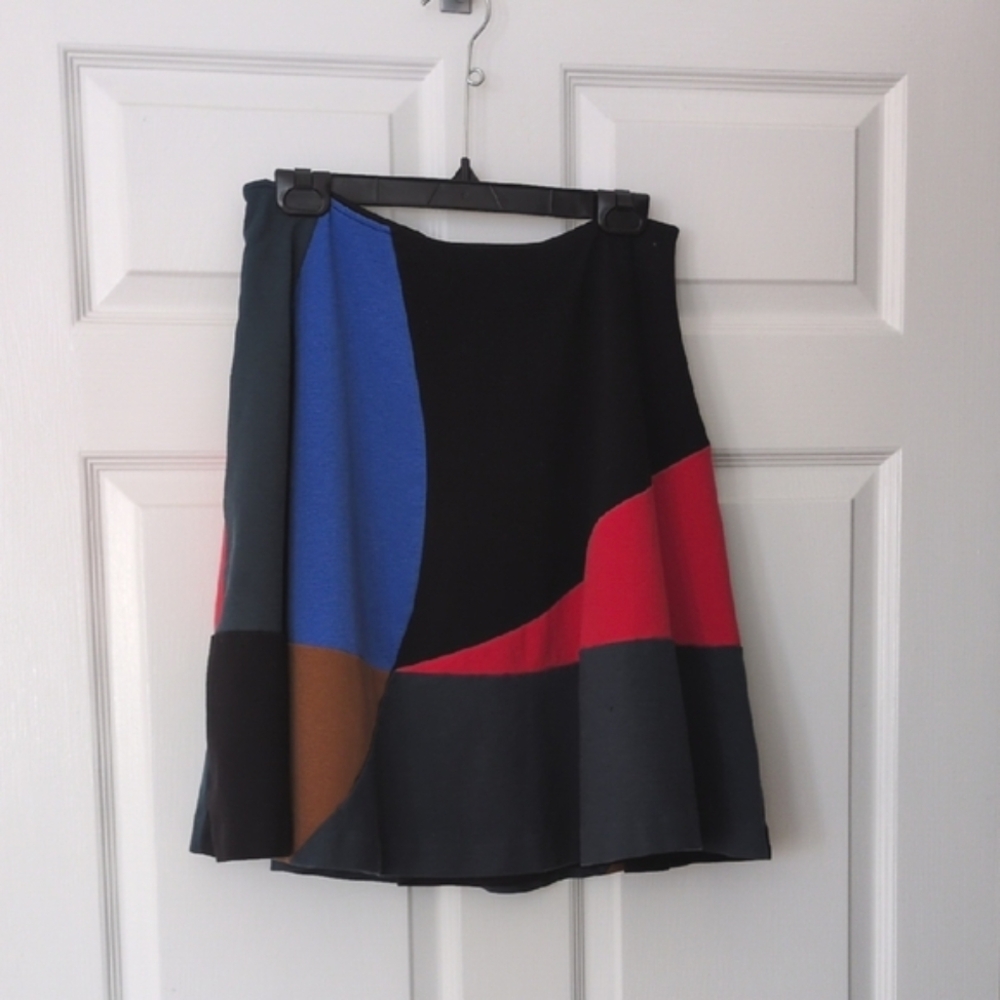 Boden Patchwork Colorblock Half circle Skirt Knit Ponte Sz 14 30.5" Waist